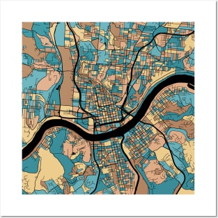 Cincinnati Map Pattern in Mid Century Pastel Posters and Art